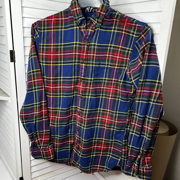 Vintage Y2K Lands' End Multicolored Plaid Men's Flannel Medium Tailored 15-15.5 - Picture 1 of 5